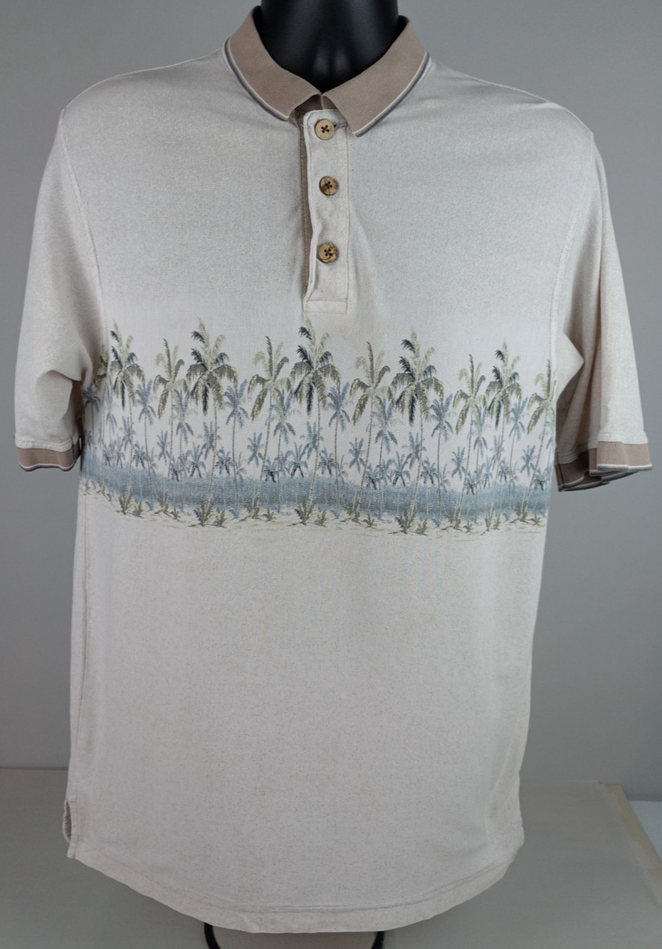 VTG Windham Pointe Mens L‎ White Tan Palm Tree Short Sleeve Golf Polo Shirt